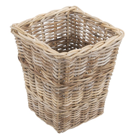 Grey Rattan Square Wastepaper Basket