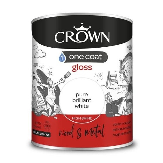 Crown One Coat Gloss White Paint 750ml