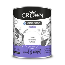 Crown One Coat Satin White Paint 750ml