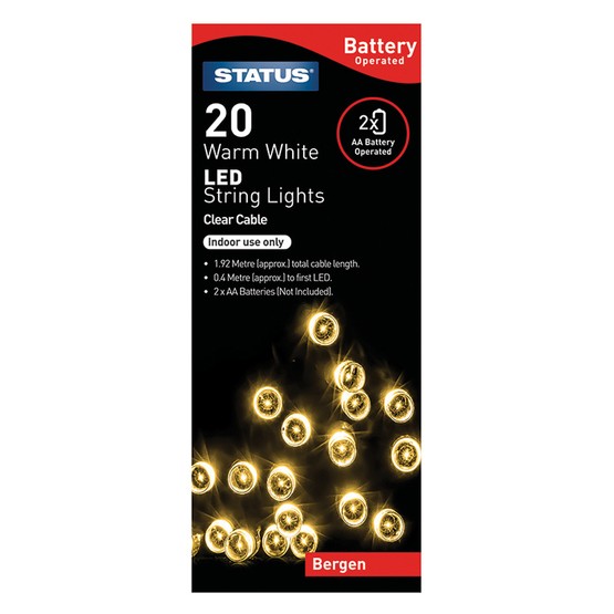 Christmas Lights Bergen Battery Operated String Lights 20 Led Warm White