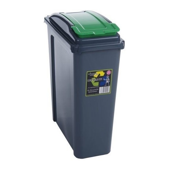Recycle It 25L Slimline Bin & Lid Graphite Green Lid