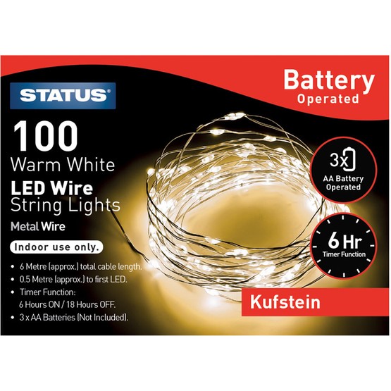Wire String Lights Battery Operated 6hr Function 100LED