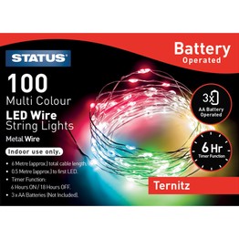 Wire String Lights Battery Operated 6hr Function 100LED