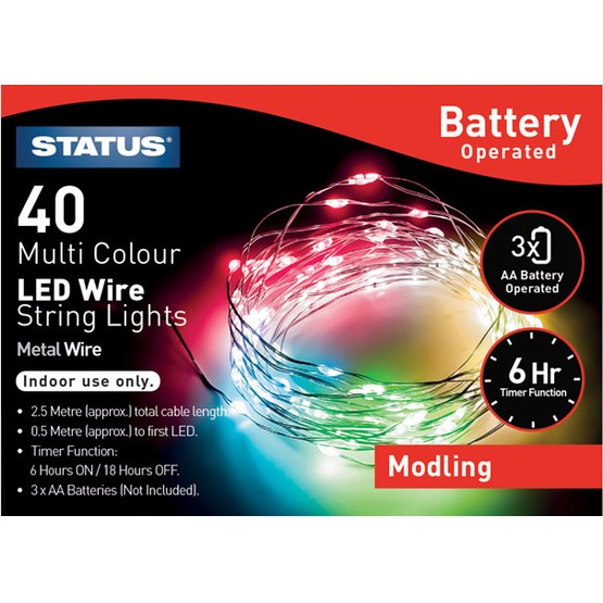 Wire String Lights Battery Operated 6hr Function 40LED