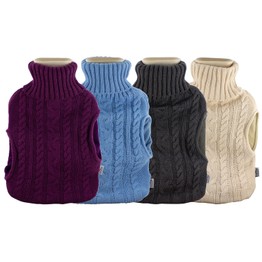 Hot Water Bottle with Knitted Cover & Pockets 2ltr