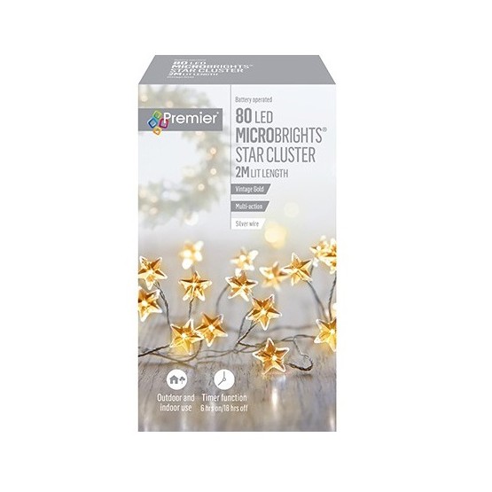 Premier Micro Brights Star Cluster Christmas Lights 80 Led Battery Operated