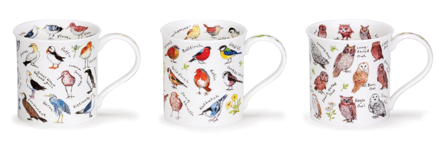 Set Of 6 Fine Bone China Mugs – British Birds Pattern, 360ml, Dishwasher & Microwave Safe-998762