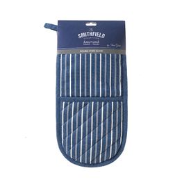 Stow Green Smithfield Butchers Stripe Navy Double Oven Glove alternative