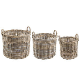Grey Rattan Round Log Baskets