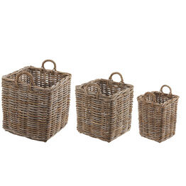 Grey Rattan Square Log Baskets