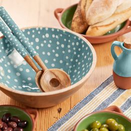 Dexam Sintra Spotted Mango Wood Salad Bowl 27cm Duck Egg alternative