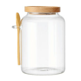 KitchenCraft Idilica Glass Storage Jar with Beechwood Lid & Bamboo Spoon 1200ml
