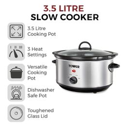 Tower Slow Cooker 3.5ltr Stainless Steel T16039Y alternative