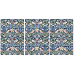 Morris &amp; Co Pack of 6 Strawberry Thief Blue Coasters or Placemats alternative