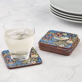 Morris &amp; Co Pack of 6 Strawberry Thief Blue Coasters or Placemats