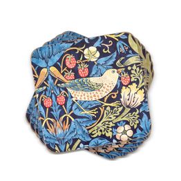 Morris &amp; Co Pack of 6 Strawberry Thief Blue Coasters or Placemats alternative