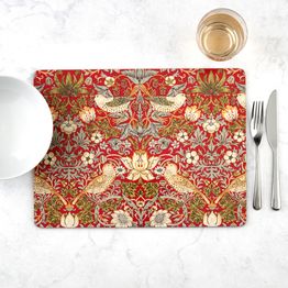 Morris &amp; Co Pack of 6 Strawberry Thief Red Coasters or Placemats