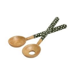 Dexam Sintra Spotted Mango Wood Salad Servers Olive Green
