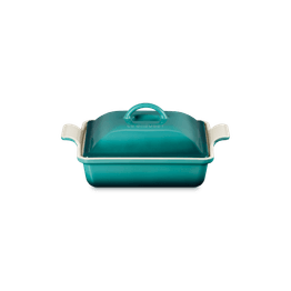 Le Creuset Stoneware Heritage Square Bleu Riveria Dish with Lid 23cm
