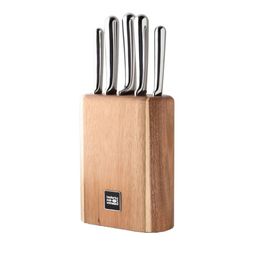 Taylors Eye Witness Dunbar Five Piece Mirror Polished Knife &amp; Acacia Wood Block Set BH05203