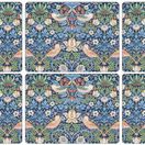 Morris &amp; Co Pack of 6 Strawberry Thief Blue Coasters or Placemats additional 8