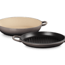 Le Creuset Flint Shallow Casserole 30cm with Reversible Grill Lid with Free Silicone Handle Grips additional 1