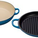 Le Creuset Marseille Blue Shallow Casserole 30cm with Reversible Grill Lid with Free Silicone Handle Grips additional 1