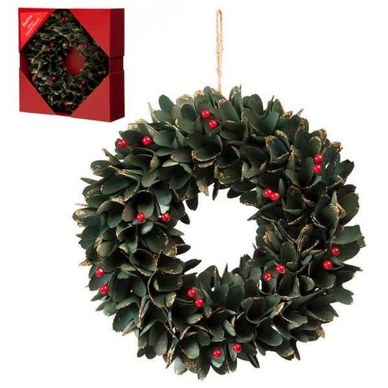 Festive Red Berry &amp; Green Leaf Wreath 30cm P027775