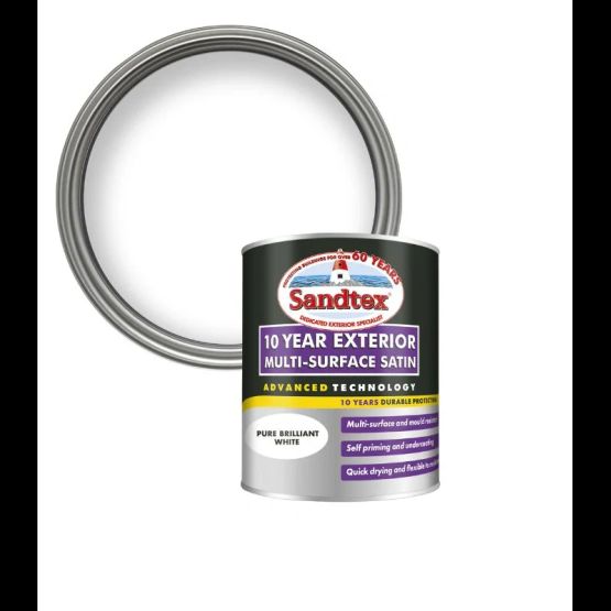 Sandtex® 10 Year Exterior Satin White Paint 750ml