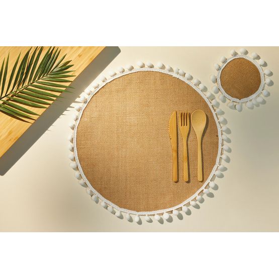 Creative Tops Naturals Pack Of 4 Hessian and Pom Pom Edge Tablemats or Coasters