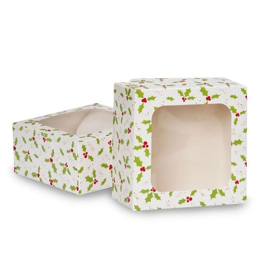Creative Party Christmas Holly Square Treat Boxes with Window J080