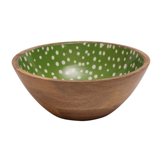 Dexam Sintra Spotted Mango Wood Salad Bowl 27cm Green
