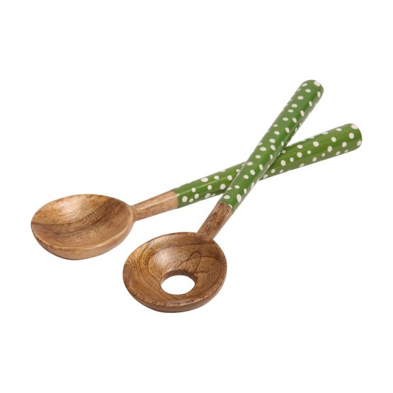 Dexam Sintra Spotted Mango Wood Salads Servers Green