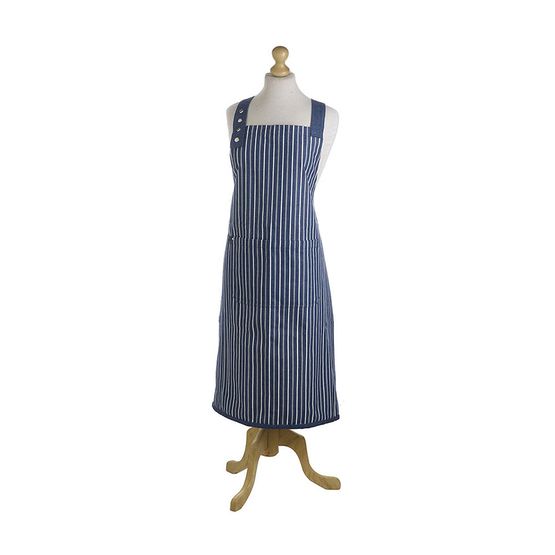 Stow Green Smithfield Butchers Stripe Navy Cotton Apron
