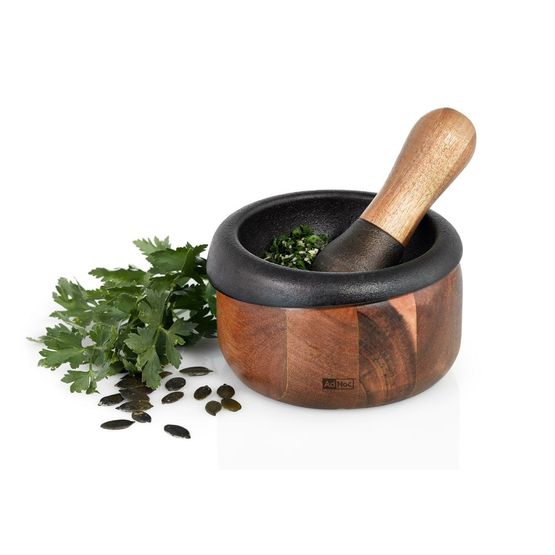 AdHoc Crush Wood and Cast Iron Mortar and Pestle MO20