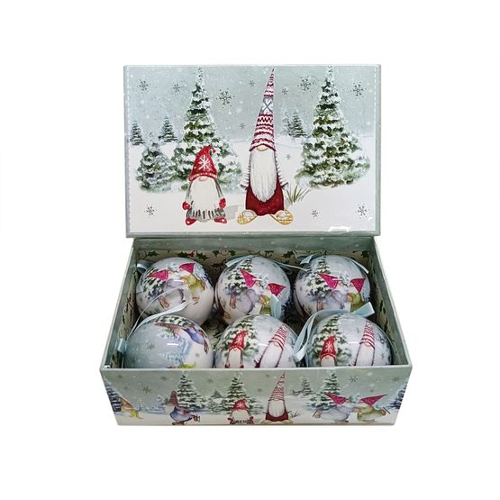 Festive box of 6 Decoupage Balls Gonks P046996