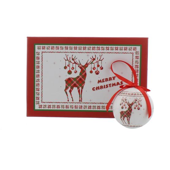 Festive box of 6 Decoupage Balls Tartan Reindeer P032335
