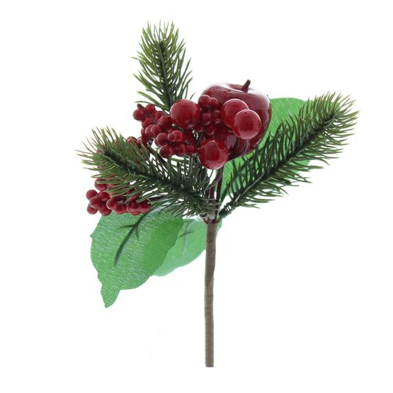 Festive Red Berry &amp; Green Foliage Pick 18cm P045311
