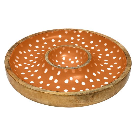 Dexam Sintra Spotted Mango Wood Chip &amp; Dip Bowl Ochre