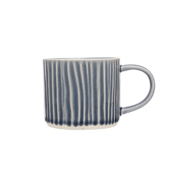 Siip Embossed Lines Navy Blue Stoneware Mug 300ml