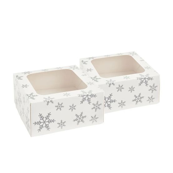 Creative Party Silver Snowflake Square Treat Boxes with Window Foil J187