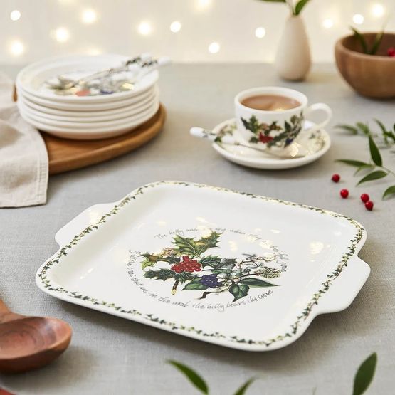 Portmeirion The Holly and The Ivy Square Handled Cake Plate 32cm