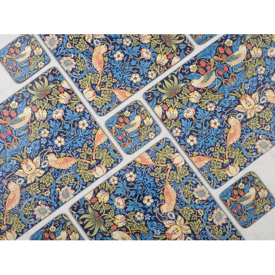 Morris &amp; Co Pack of 6 Strawberry Thief Blue Coasters or Placemats