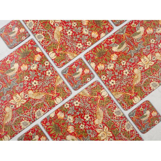 Morris &amp; Co Pack of 6 Strawberry Thief Red Coasters or Placemats