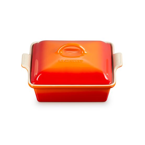 Le Creuset Stoneware Heritage Square Volcanic Dish with Lid 23cm