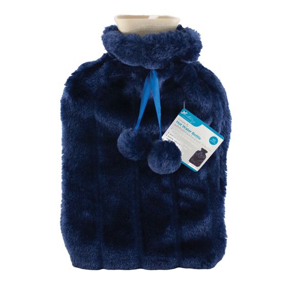 Hot Water Bottle Faux Fur Cover Blue 2ltr BB-HW183