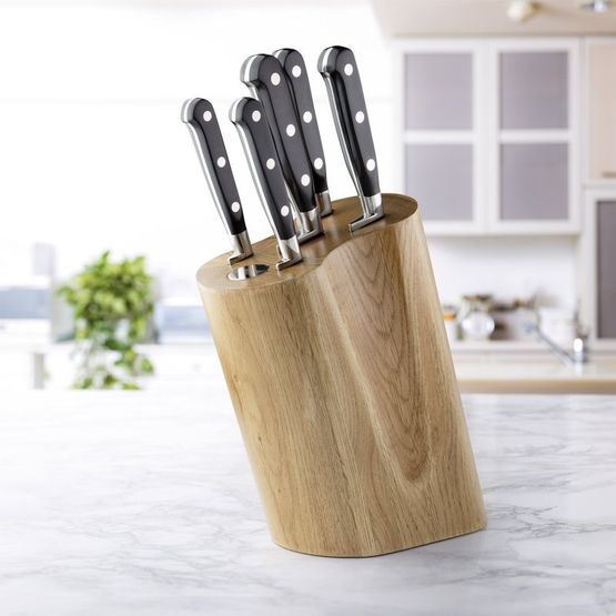 Sabatier Professional 5 Piece Kitchen Knife Set &amp; Oak Knife Block SABST20B03