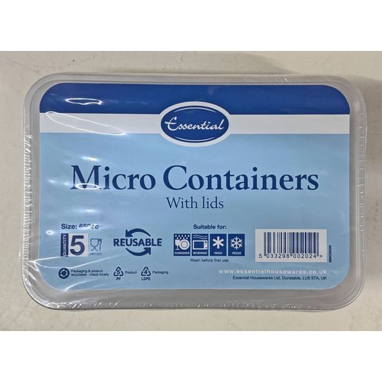 Essential Housewares Plastic Microwave Container &amp; Lid 650ml Pk5