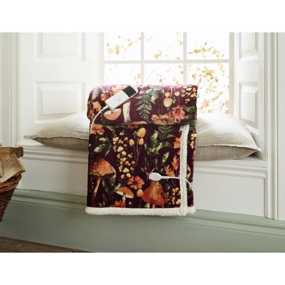 Deyongs Mushroom Wine Heated Sherpa Throw 140x180cm