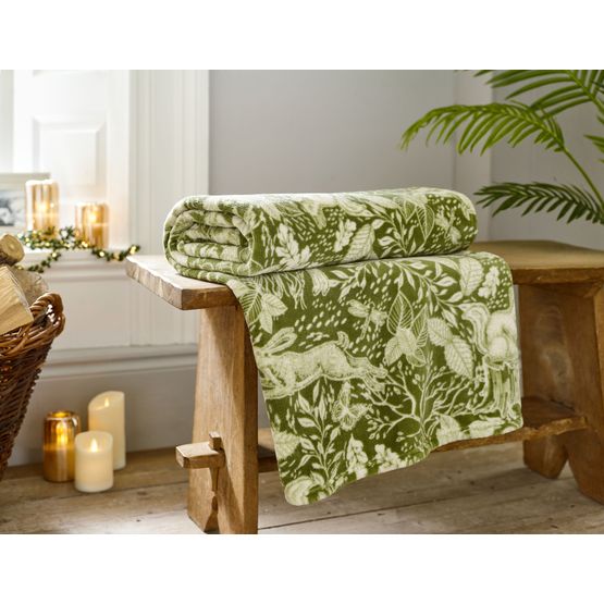 Deyongs Winter Forest Microfibre Printed Throw Sage 140x180cm